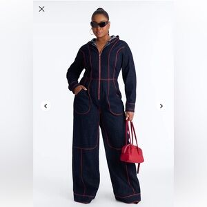 Stylish Navy blueJumpsuit with Red Stitching